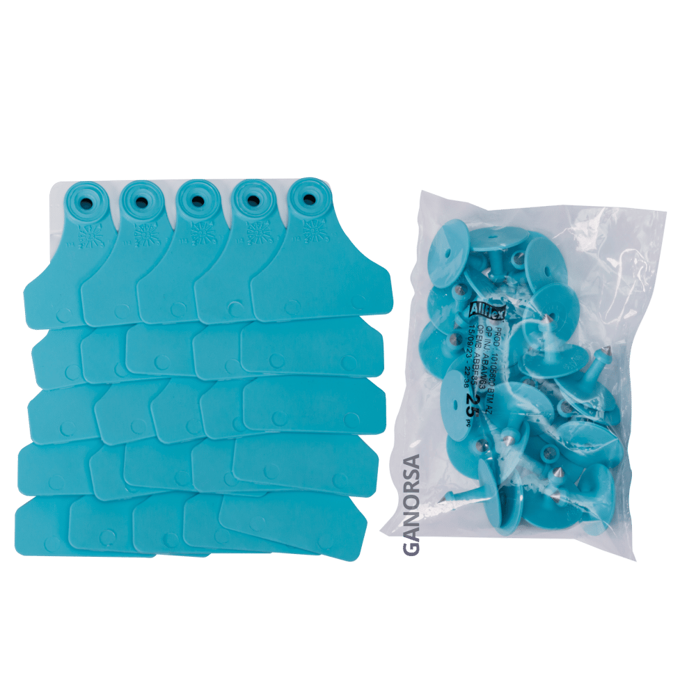 Imagen de ARETE ALLFLEX MEDIANO CELESTE 25 UNI MEDIDA 3 CM DE ALTO X 5 CM DE ANCHO