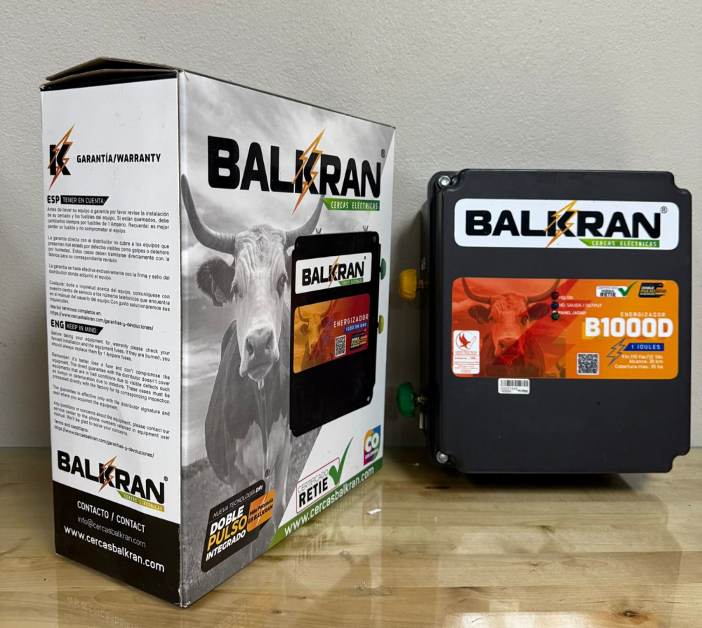 KIT ENERGIZADOR BALKRAN B1000D 30KM Y PANEL SOLAR 50 WATTS